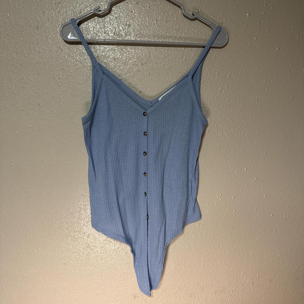 HIPPIE ROSE Knit Tie Front Waffle Knit Tank Top M Blue